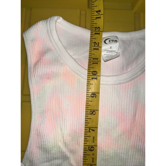 Zyia Active White Hendrix Crop Tank Top Tie-Dye Ribbed Longline Bra Size Small - Picture 6 of 6